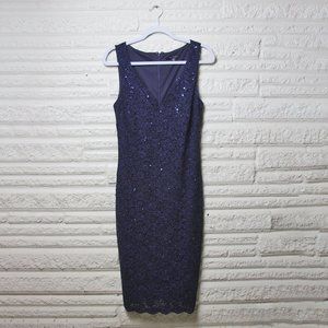 Blu Sage Navy Sequin Lace Sleeveless Dress, size 10